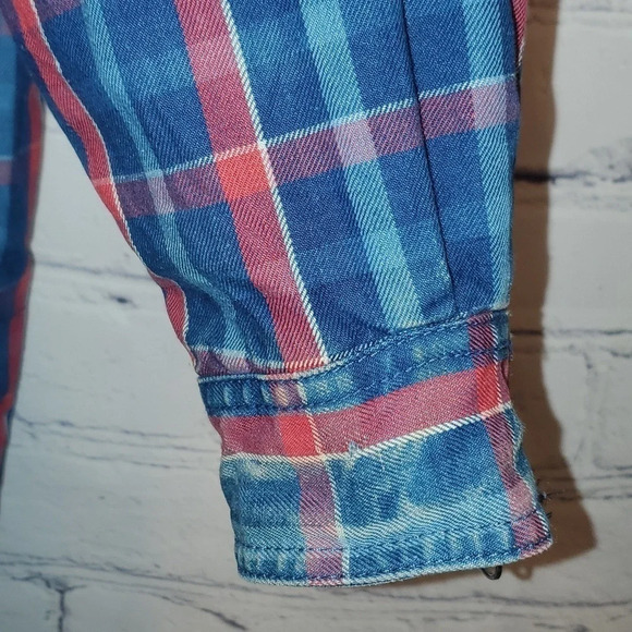 Vintage 90's Denim and Plaid Zip Up Midweight Reversible Coat w Zipper Sleeves - Picture 11 of 16